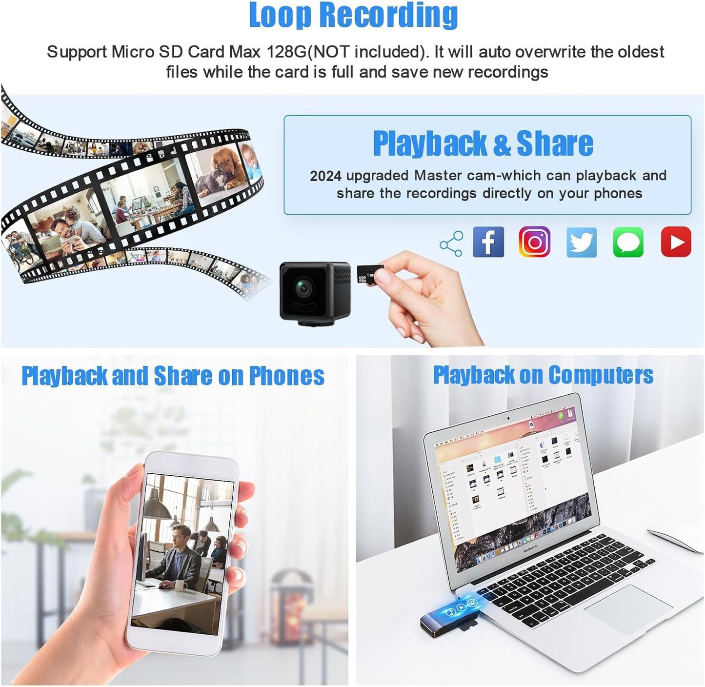 Mini Wireless Security Camera, 4K HD Small Magnetic Home WiFi Camera Nanny Cam with Motion Detection, Cloud & SD Storage, Night Vision, Tiny Cameras for Home Pet Baby Office Indoor Outdoor