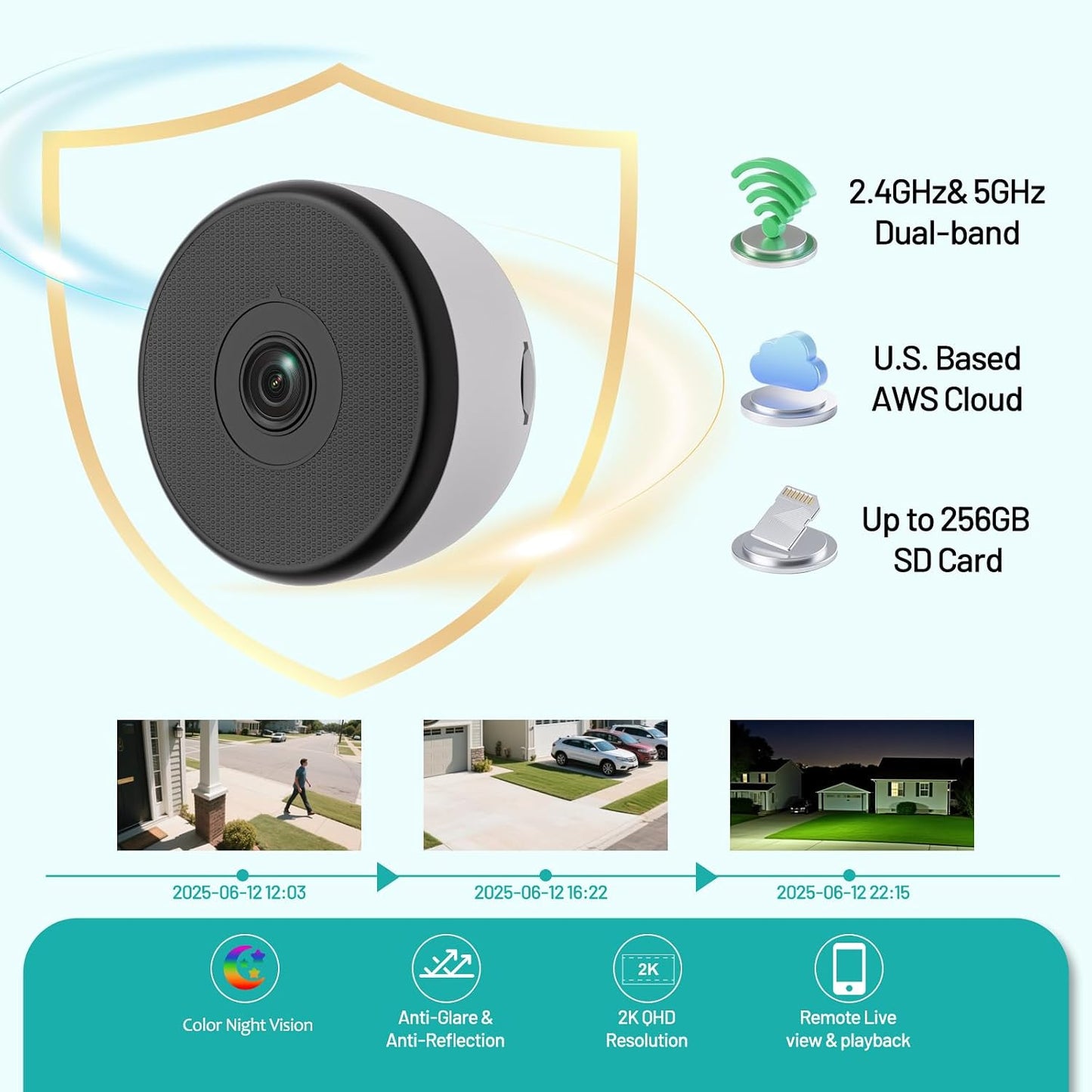 2K Window Camera, 5GHz & 2.4GHz WiFi Indoor Dome Camera for Home Security with Full Color Night Vision, Human/Motion Detection, Real-Time Alerts, 24/7 Recording, 2-Way Audio, Alexa Support.