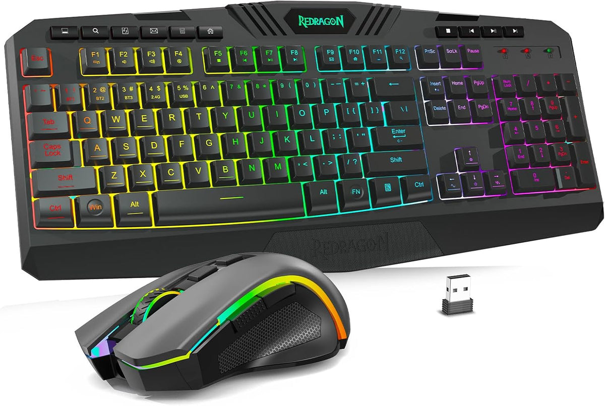 Redragon S101M-KS Gaming Keyboard and Mouse Wireless with Tri-Mode, RGB Keyboard and 4800 DPI Gaming Mouse, 10 Independent Multimedia Keys for Wins, PC, Computer, Wireless S101 Ideal for Gamer