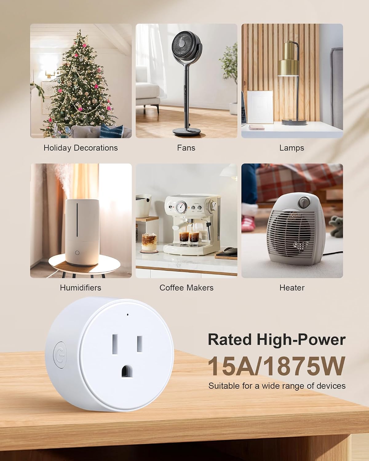 Remote Control Outlet Plug with Decorator Rocker Wall Switch | 200FT Wireless Range, Mini Round Plug, 15A/1875W, for Lamps/Lights/Household Appliances, FCC listed, Pre-Programmed
