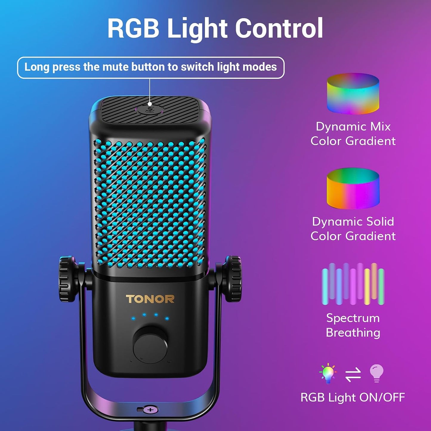 TONOR Gaming Mic Compatible with Xbox, RGB Streaming Boom Mic with 30H Battery Life, Low Noise, Monitoring, Gain Control, One Tap Mute, Fast Charging, Compatible with Capture Card TCX3+ Black