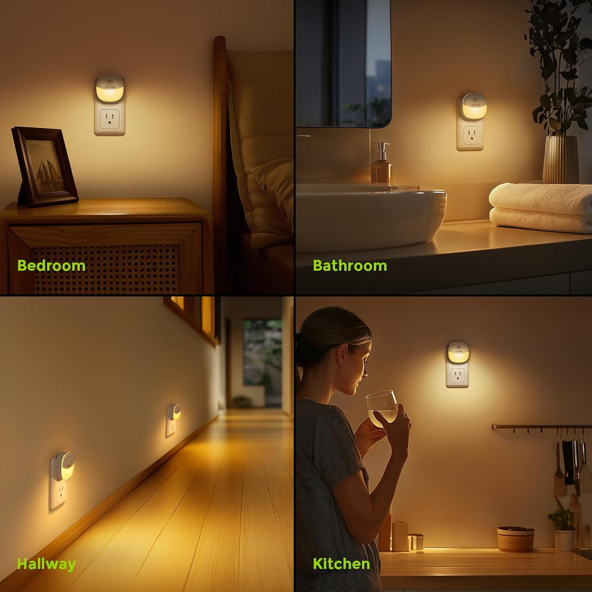 AUVON Plug-in Night Light, Motion Sensor and Dusk to Dawn Sensor, 4 Packs
