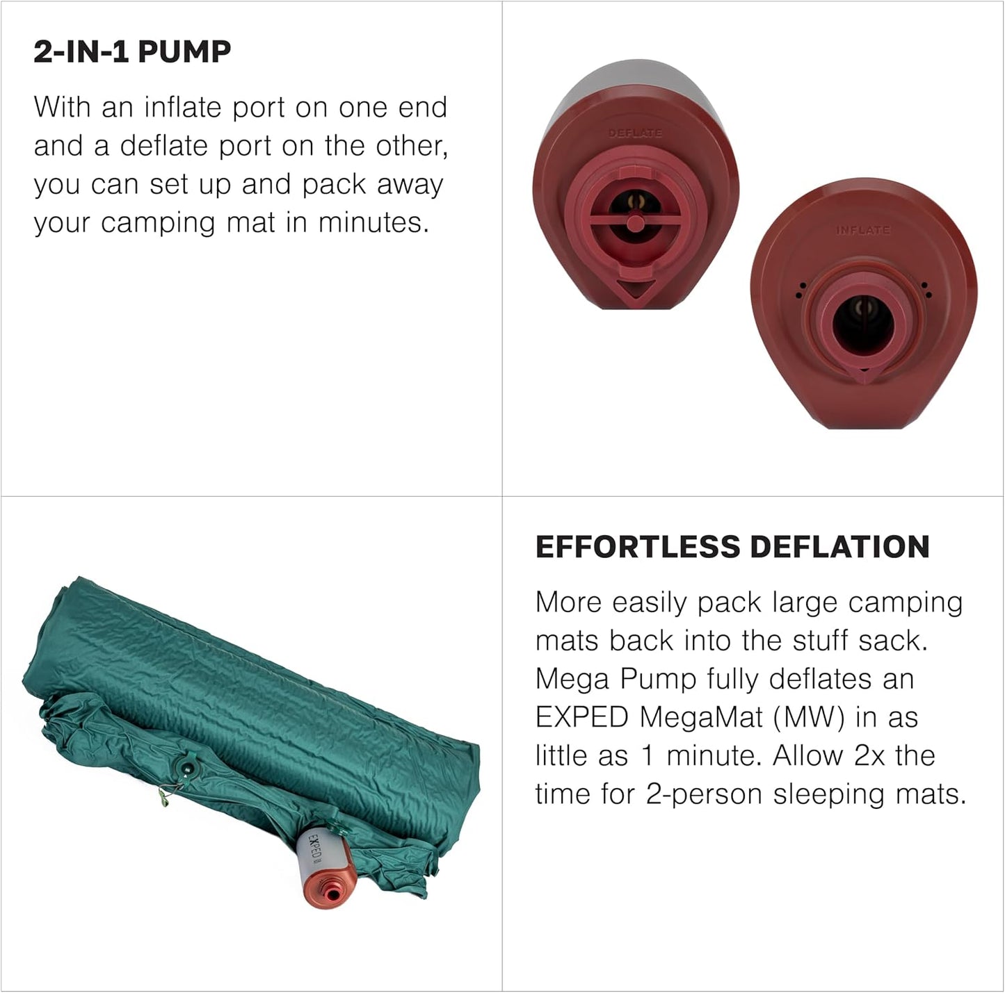 Exped Mega Pump | High Power Portable Electric Air for Inflating and Deflating Camping Pad, Rechargeable Battery USB-C Port