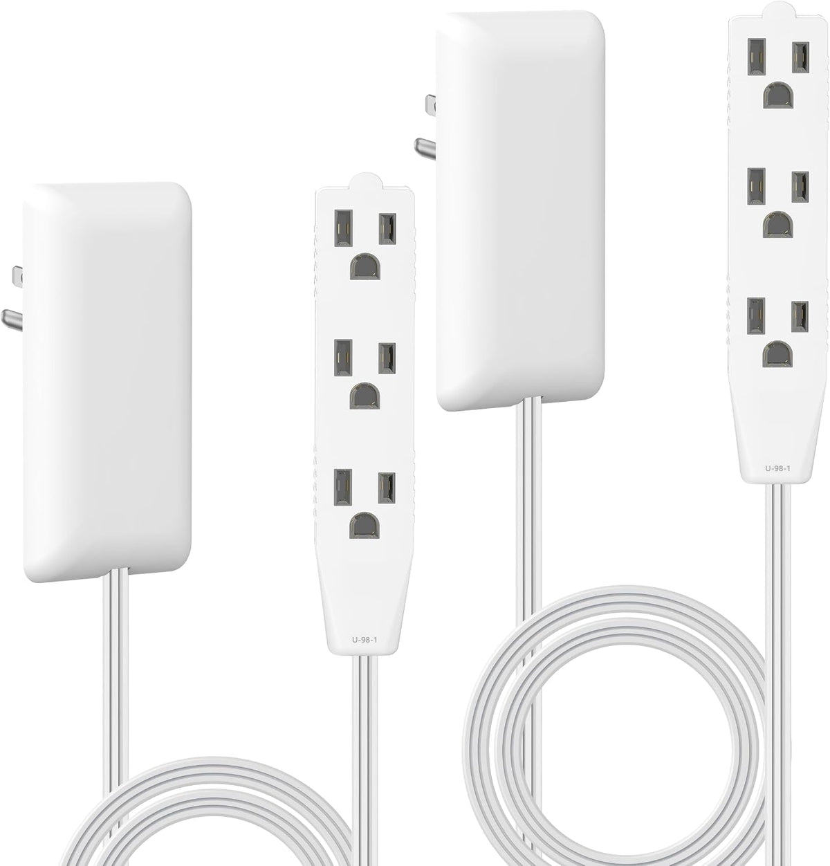 LIDER Flat-Face Outlet Extender, 3 Receptacles, 3ft Cord, 1625W, 2-Pack