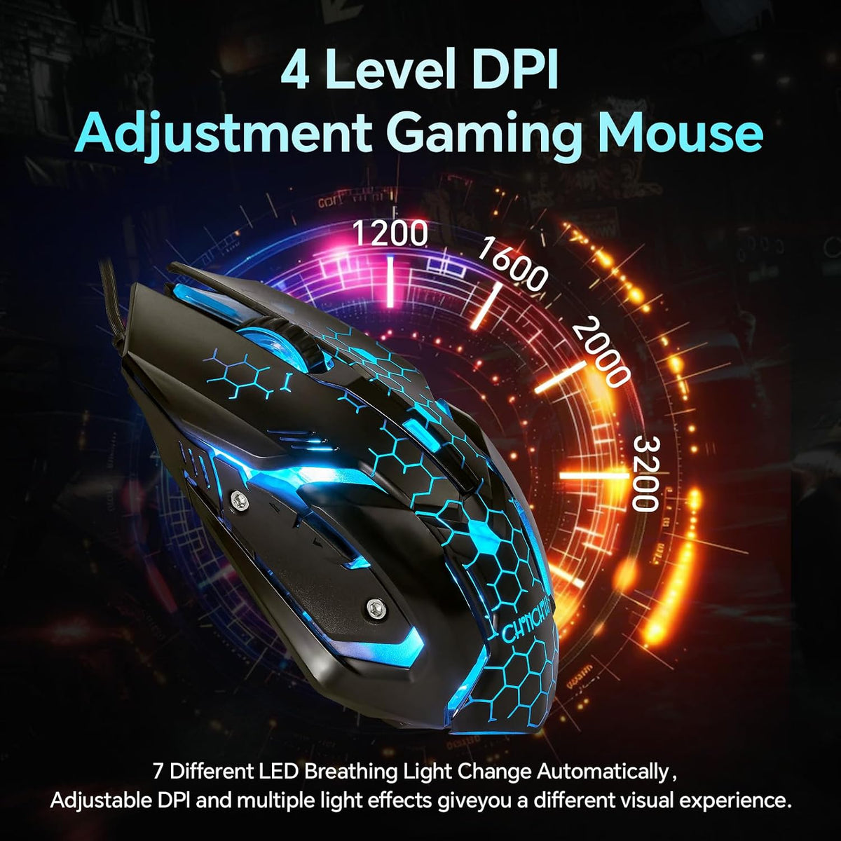CHONCHOW Gaming Keyboard and Mouse Combo, Wired RGB Backlit for PC Gamer | Mechanical Feel, Anti-ghosting, USB Light Up Keyboard 3200DPI Gaming Mouse, LED Gaming Set for Laptop PS4 Xbox Mac Game Work