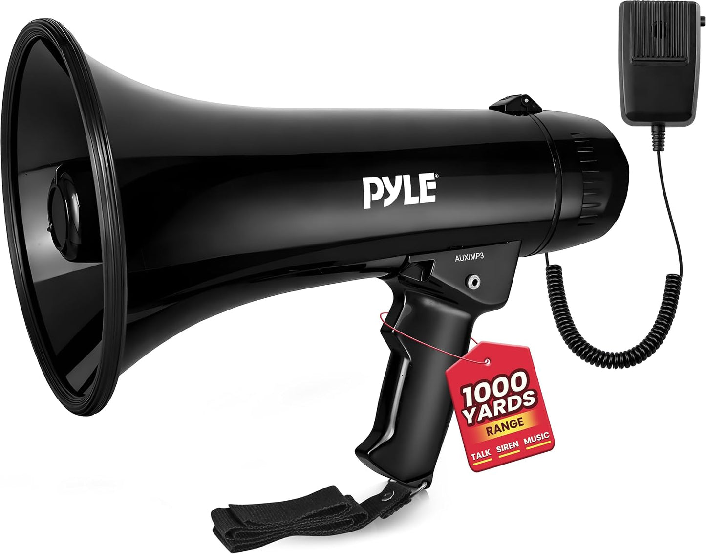 Pyle Megaphone Speaker PA Bullhorn - Built-in Siren 40 Watts Adjustable Vol Control & 1000 Yard Range - Football Soccer Baseball Hockey Basketball Cheerleading Fans Coaches & Safety Drills - PMP43IN, Black