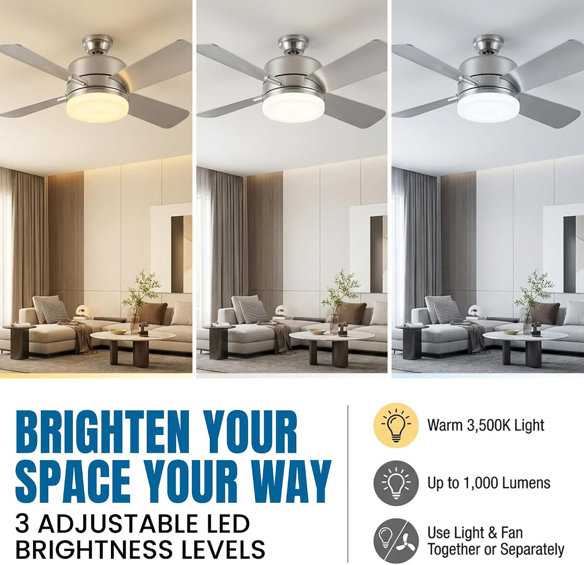 Bell+Howell Socket Breeze 15.4" Socket Fan Light with Remote Control | 1000 Lumens, 3 Fan and Light Modes, Portable, Easy to Install Ceiling Fan Replacement for Bedroom, Kitchen, Living Room
