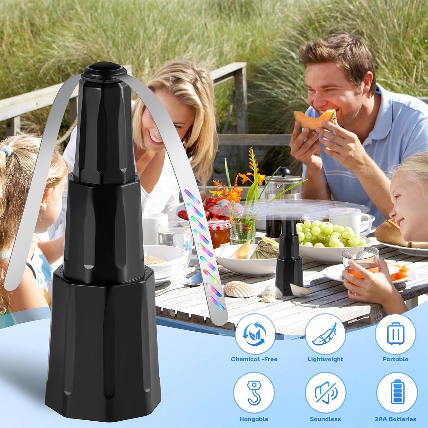 Fly Fans for Tables, Bug Fans with Holographic Blades 4 Pack | Battery Operated Fly Repellent Fan, Keep Flies Away from Picnic, BBQ, Restaurant, Party, Indoor and Outdoor