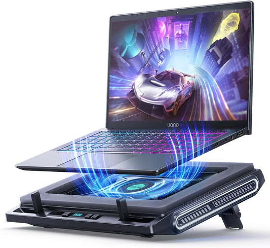 llano Laptop Cooler, Gaming Laptop Cooling Pad with 3500RPM Turbofan | 4.72 Inch External Fan Laptop Stand, Adjustable Variable Speed, Button Control, Seal Foam for Laptop13-17.3in, V10, Black