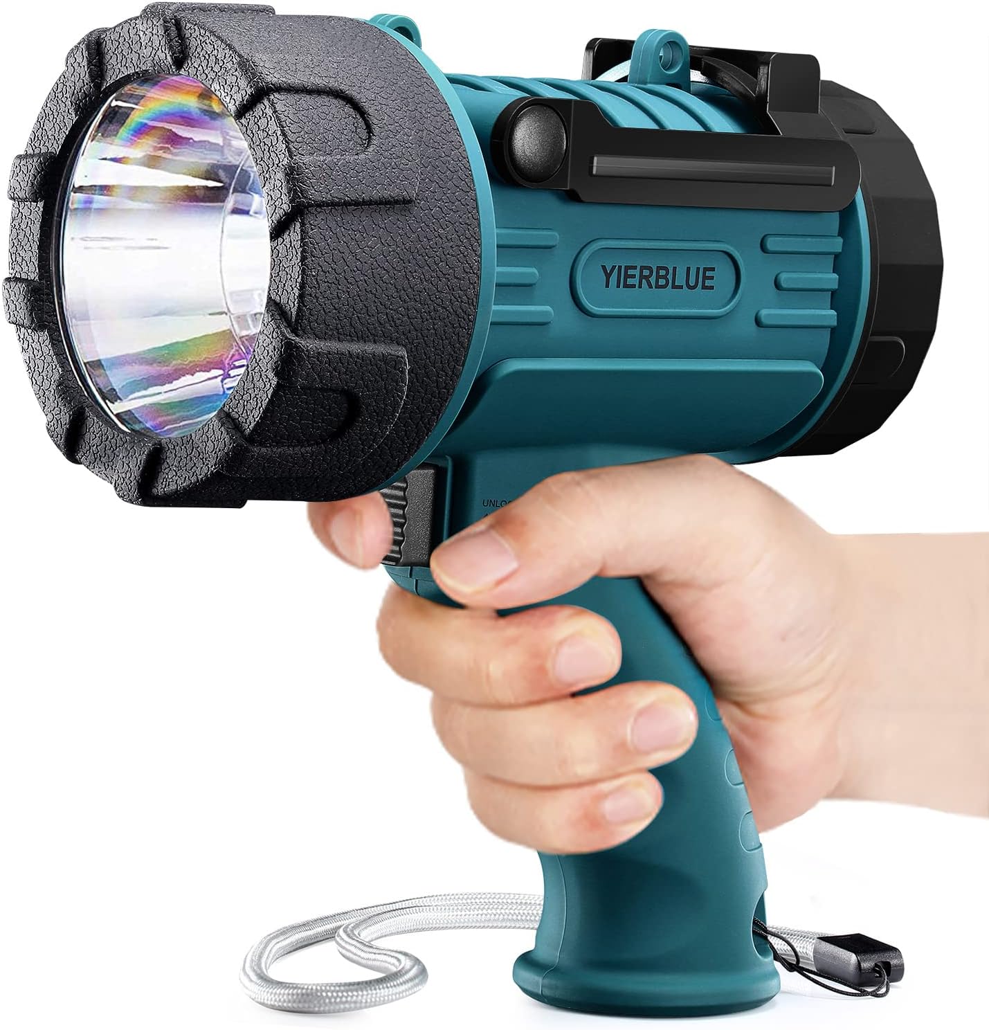 YIERBLUE Rechargeable Spotlight Flashlight with 2000000 High Lumen LED, IP67 Waterproof Long Running Spot Light searchlight, Impact Resistant Handheld Spotlight with Foldable Stand Red Lens