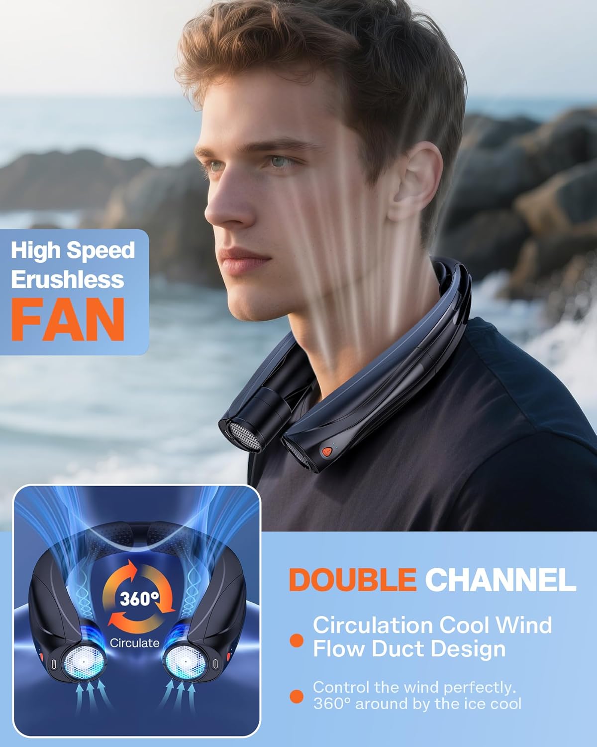 Portable Neck Fan, 6000mAh Personal Fan, 360° Cooling Rechargeable Wearable Fan, 6 Speeds Adjustable Hands-Free Fans for Travel, Outdoor, Office, Ideal Summer Gifts
