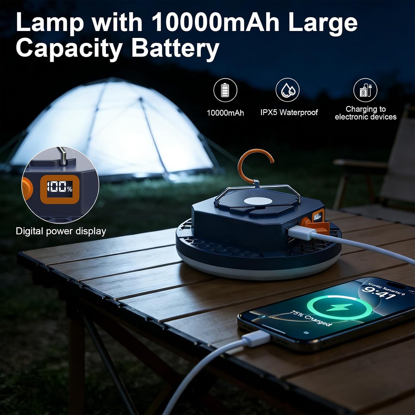 4000LM Flashlight Portable LED Camping Lantern Light 30W with Digital Display and Magnet , IPX5 Waterproof Tent Lights Light for Parents Christmas Gift