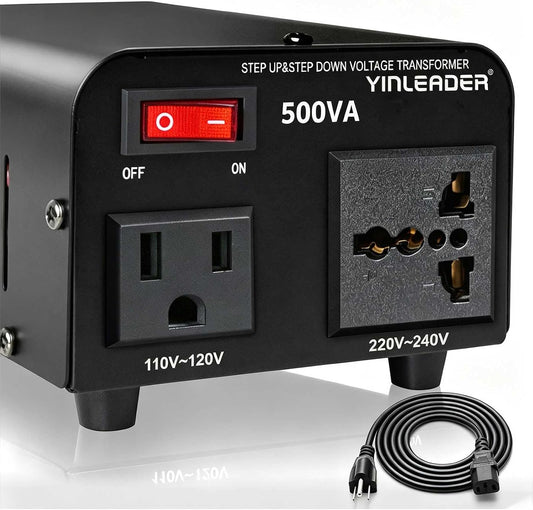 500W Voltage Transformer Power Converter 110V to 220V, 220V to 110V | Yinleader Step Up/Down Converter 110/120 Volt - 220/240 Volt w/US Power Cord [300W Continuous Power]
