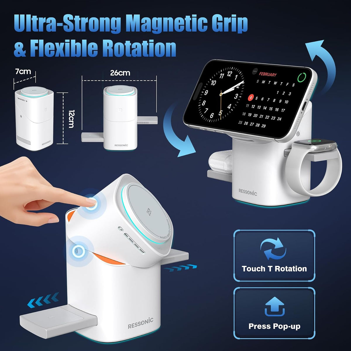 25W 3 in 1 Wireless Charging Station for Apple&Samsung, Desk Night Stand | Includes 45W Adapter, Wireless Charger for MagSafe iPhone 17/16/15/14/13/12, Galaxy S25/S24/S23/S22, AirPods & Watch