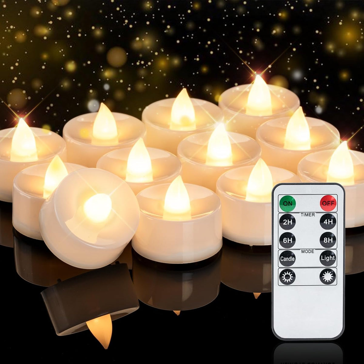Homemory 12-Pack Remote Flameless LED Battery Tea Light Candles, 400+Hrs | 2/4/6/8H Timer Flickering Tealight Votives for Halloween Pumpkins, Christmas Decor, Weddings and Home Ambiance