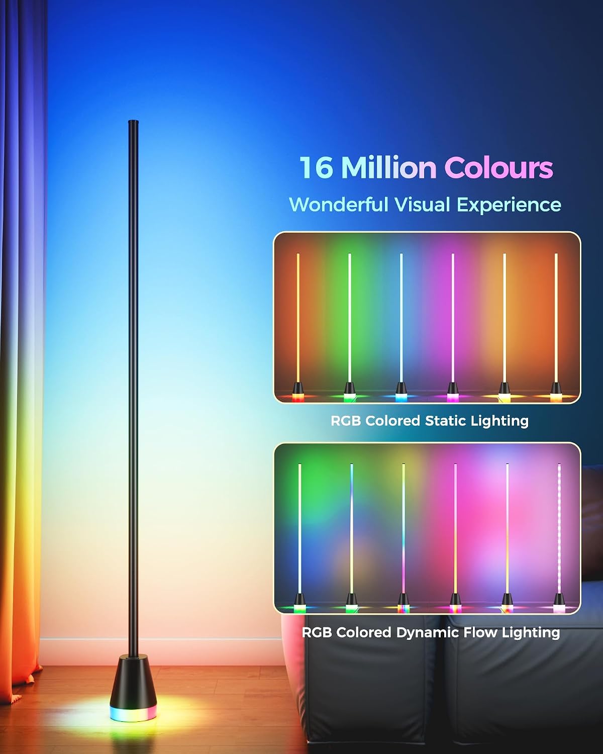 2 Pack Corner Floor Lamp, Smart RGB LED Corner Lamp with App and Remote Control, 172 LED Lighting and 16 Million Colors Changing Standing Lamps with Music Sync for Living Room, Bedroom, Gaming Room
