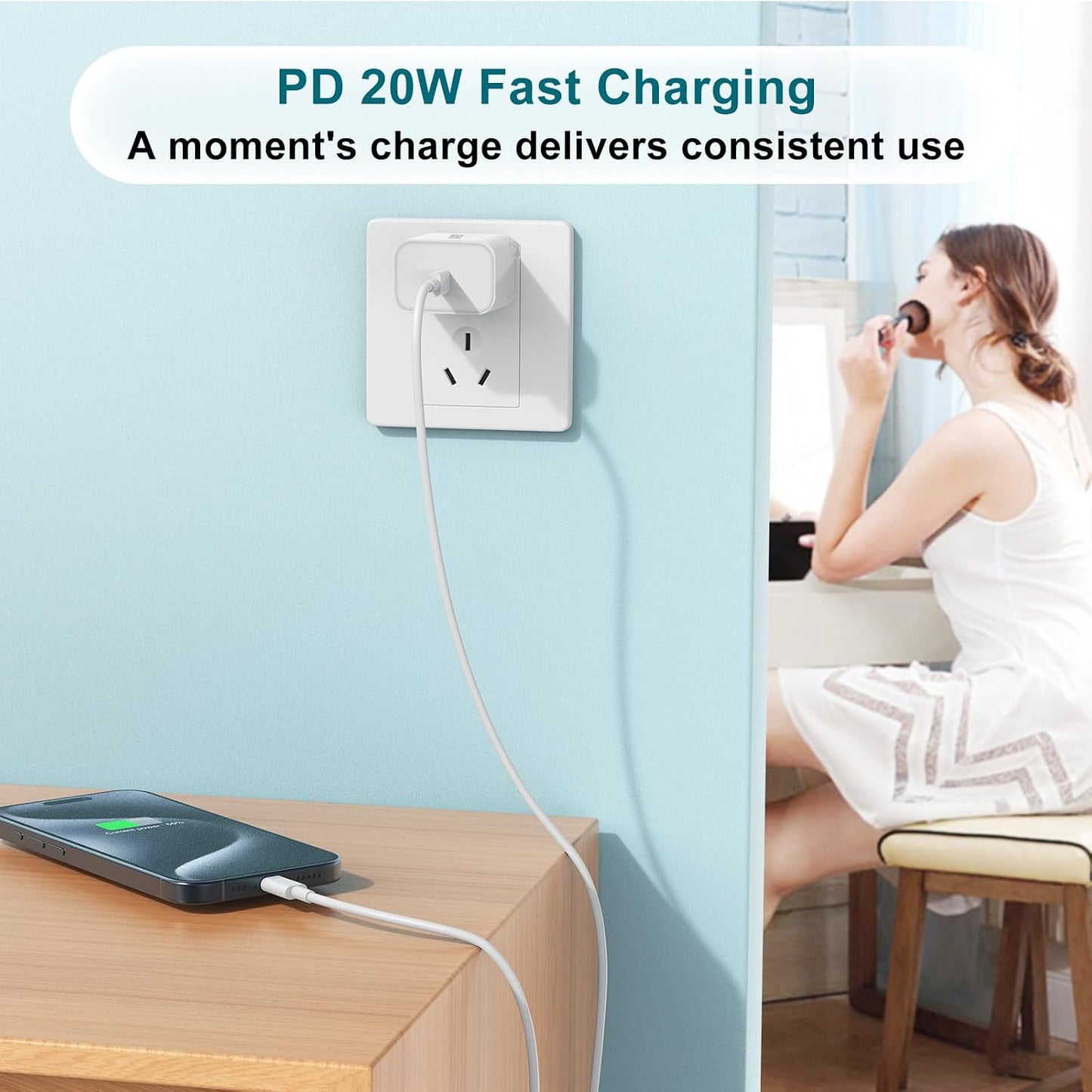 20W Fast Charger USBC for iPhone 17 16 15 & 3/6/10FT Charging Cable Cord