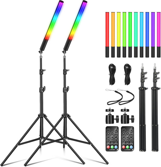 2 Pack RGB Photography Light Kit with 6.5ft Tripod & Remote, Dimmable LED Light Wand Sticks 2500k-6500k 36 Colors, Studio Lights for Photography Video Fill Light Portrait Product Live Streaming