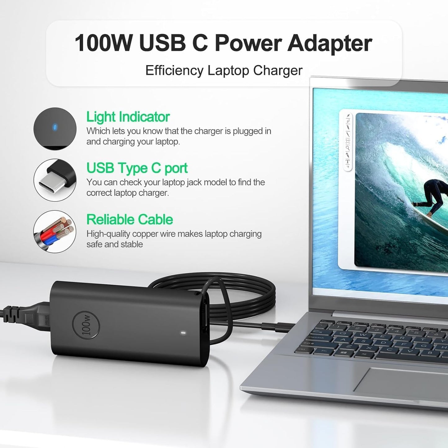 2026 New 100W USB Type C Laptop Charger Compatible with Dell Precision 3580 5470 5480 5550 5560 5530 5570 5750 Latitude 5340 7640 7340 5540 9440, XPS 15 17 9575 9500 9510 9520 9530 9710 Power Cord