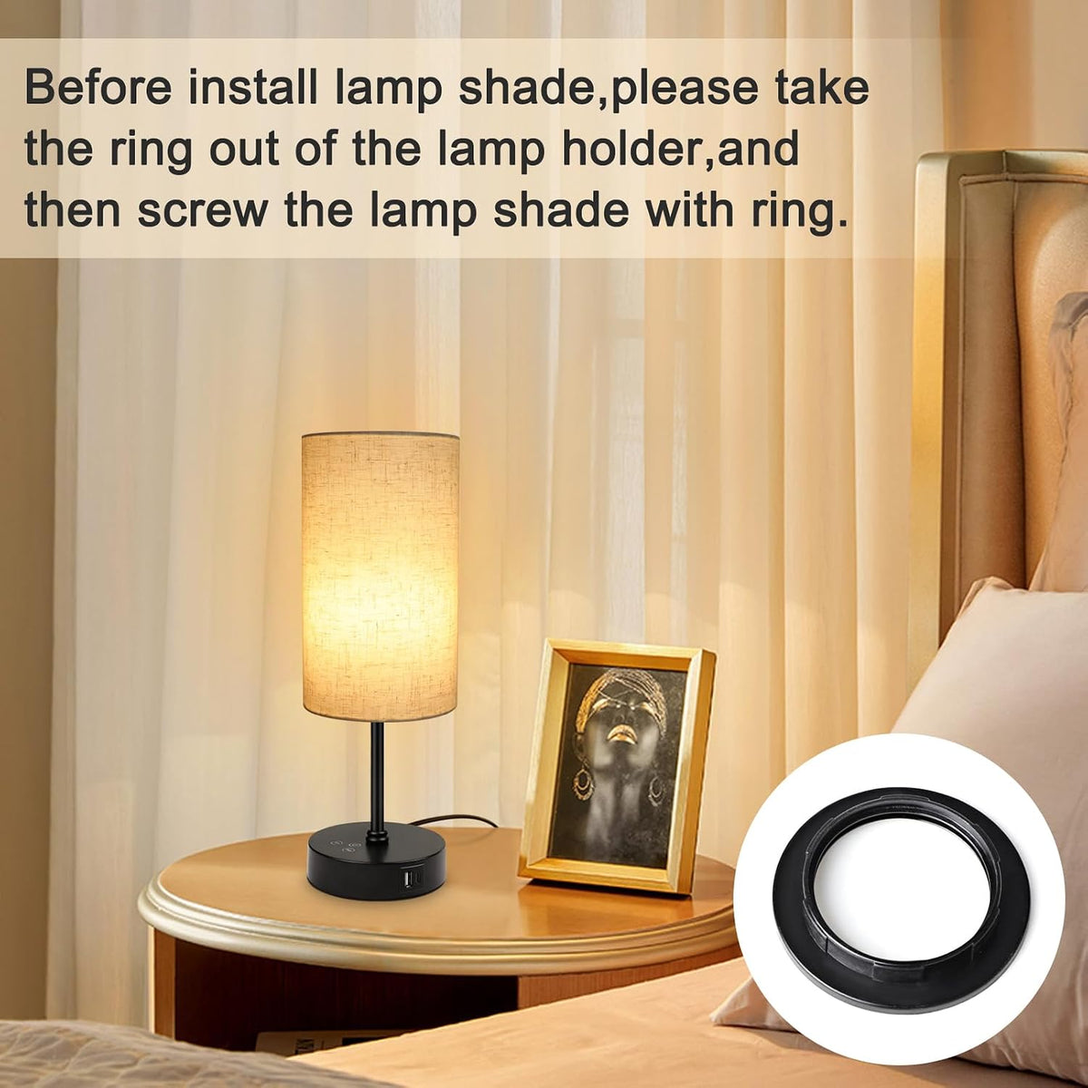 Table Lamp, 3 CCT 3000K/4500K/6500K & RGB Color Changing, Stepless Dimmable Small Bedside Lamp for Reading, Ambience Nightstand Light for Home Decor Party, Beige Shade