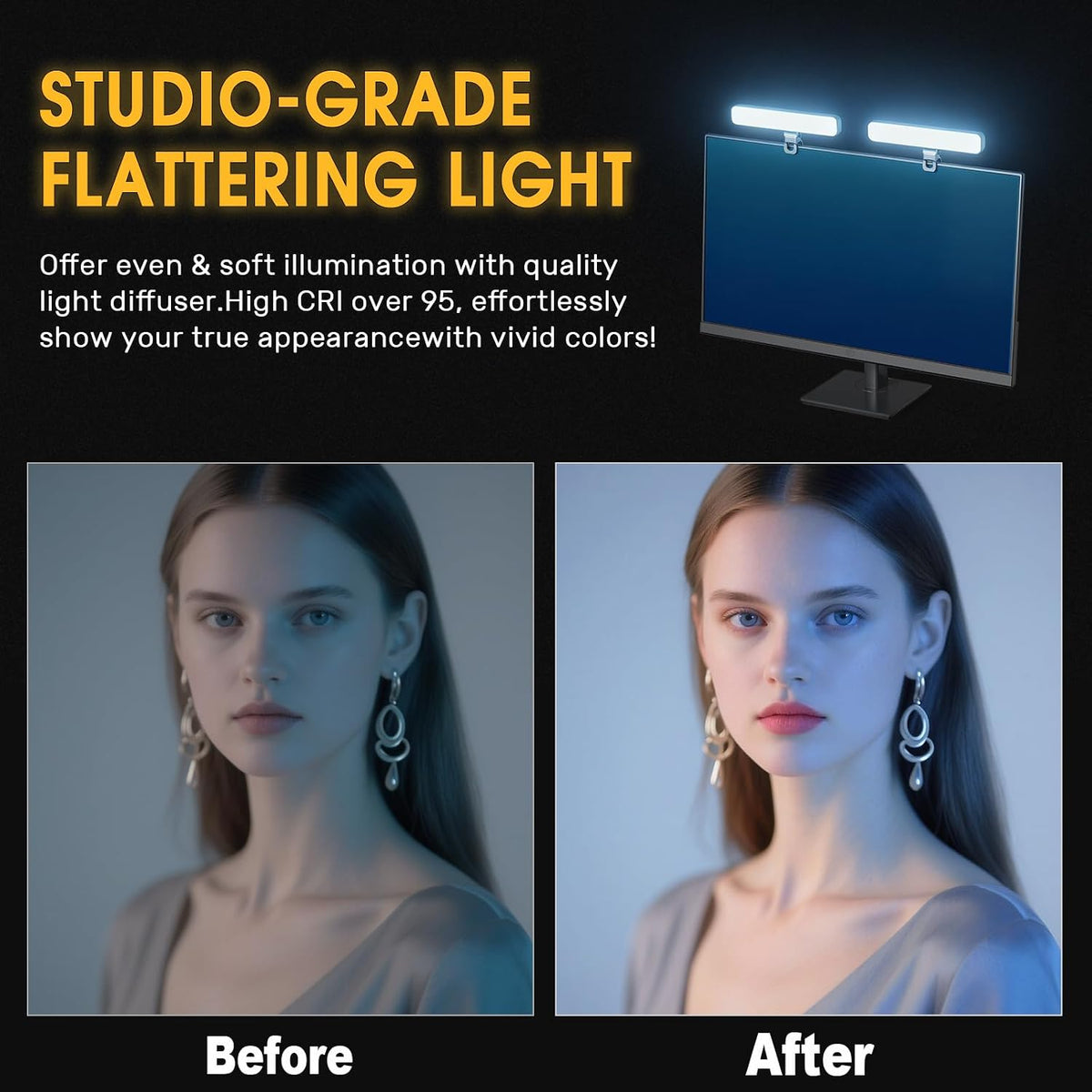 ALTSON 16W 2PCs Video Conference Lighting, LED Streaming Light Clip-On, Zoom Lighting for Computer Monitor Webcam Laptop, Desk Ring Light for Video Recording Podcast, Eye-Caring&360° Rotary Backlight