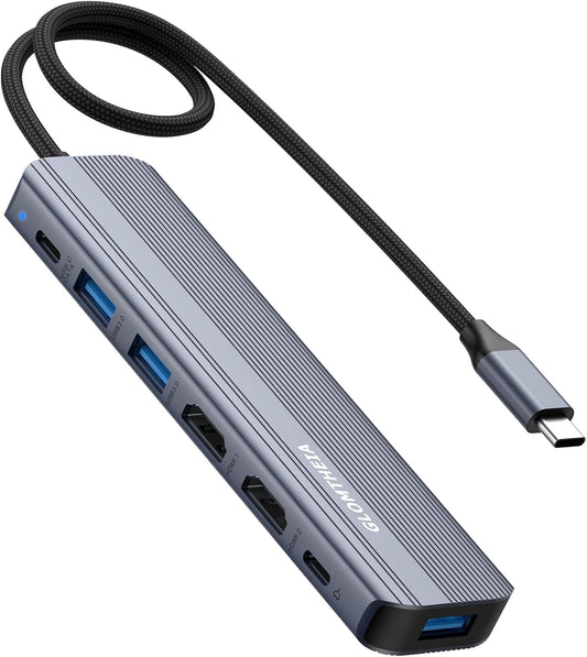 USB C Hub Docking Station Dual Monitor for Laptop, MacBook Air/Pro Dock Adapter Multiport Dongle with 2 HDMI Ports 4K 60Hz, 100W PD Charging, 3 USBA 3.0 & USBC