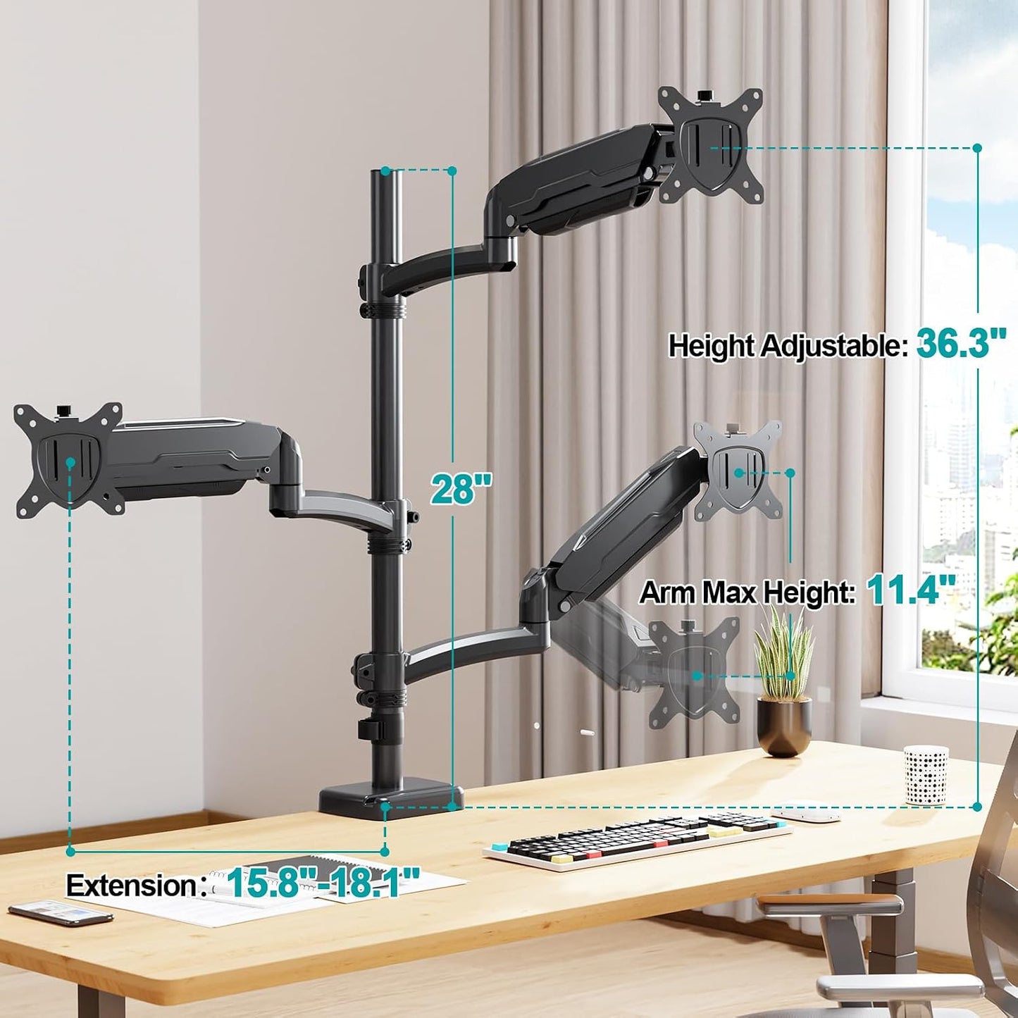 MOUNT PRO Triple Monitor Mount for Max 32" Computer Screen, Adjustable 3 Monitor Desk Mount, up to 19.8lbs Each, Three Display Arm with Tilt Swivel Rotation, VESA Mount 75x75/100x100mm