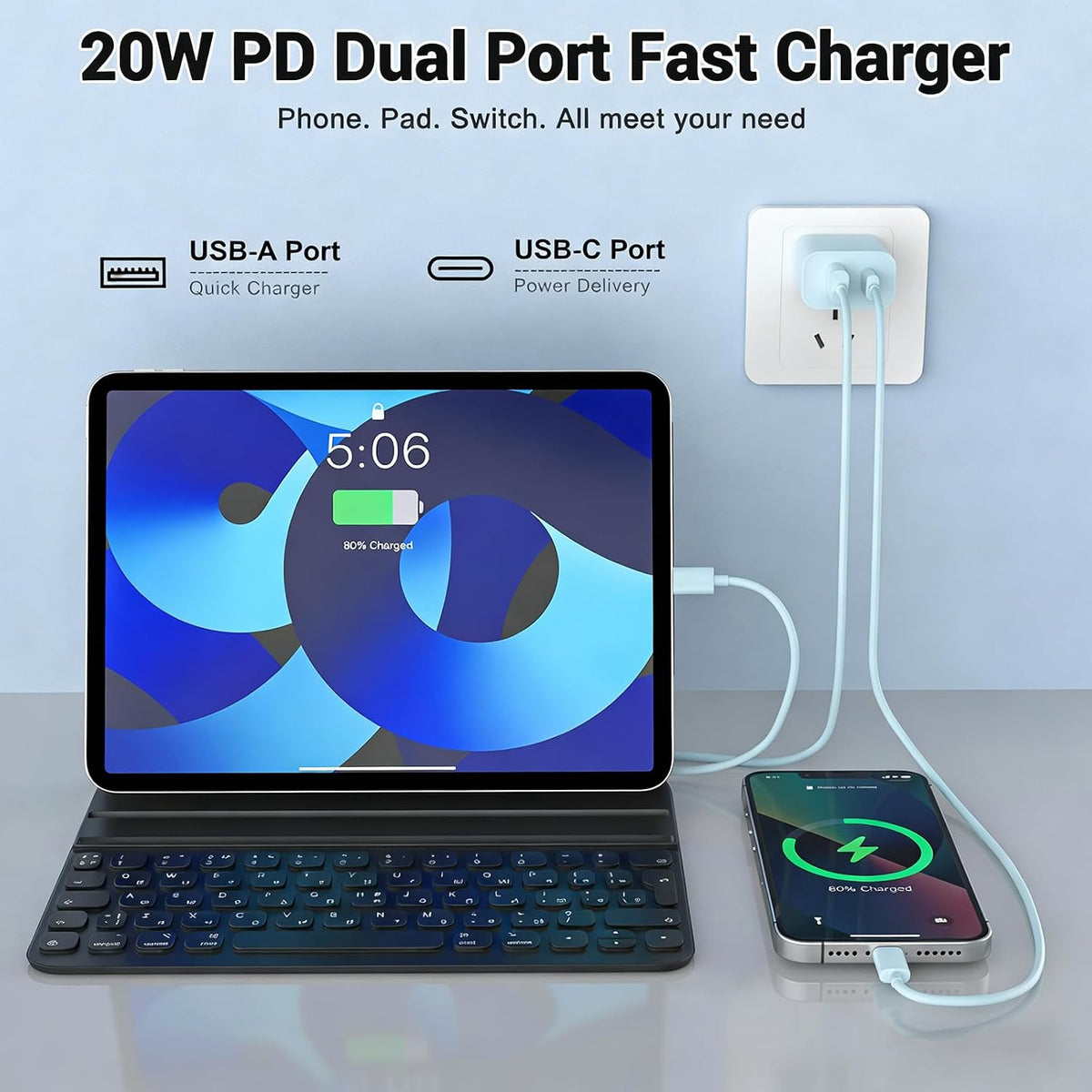 iPhone 18 17 16 15 Charger Fast Charging Type C Charger USB C Chargers Blue