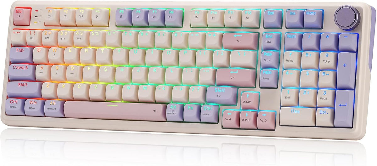 Redragon K768 PRO Wireless 100-Key Gasket Gaming Keyboard, Knob + 8000mAh | Multi-Function Control Wheel, 0-Delay Tri-Mode, Cushioned 5-Layer Noise Dampening for Creamy Thocky Sound, Practical 95% Size