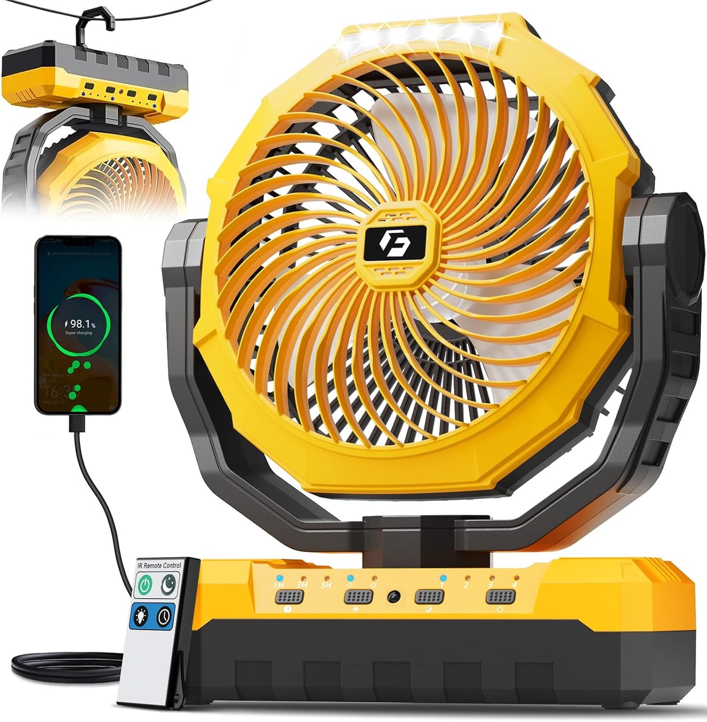 FRIZCOL 3-in-1 Camping Fan - Portable Fans Rechargeable - 24000mAh Battery Powered Fan with Light & Remote for Indoor, Outdoor, Tent, Travel, Fishing, Jobsite, Gifts for Men Dad Him - Green