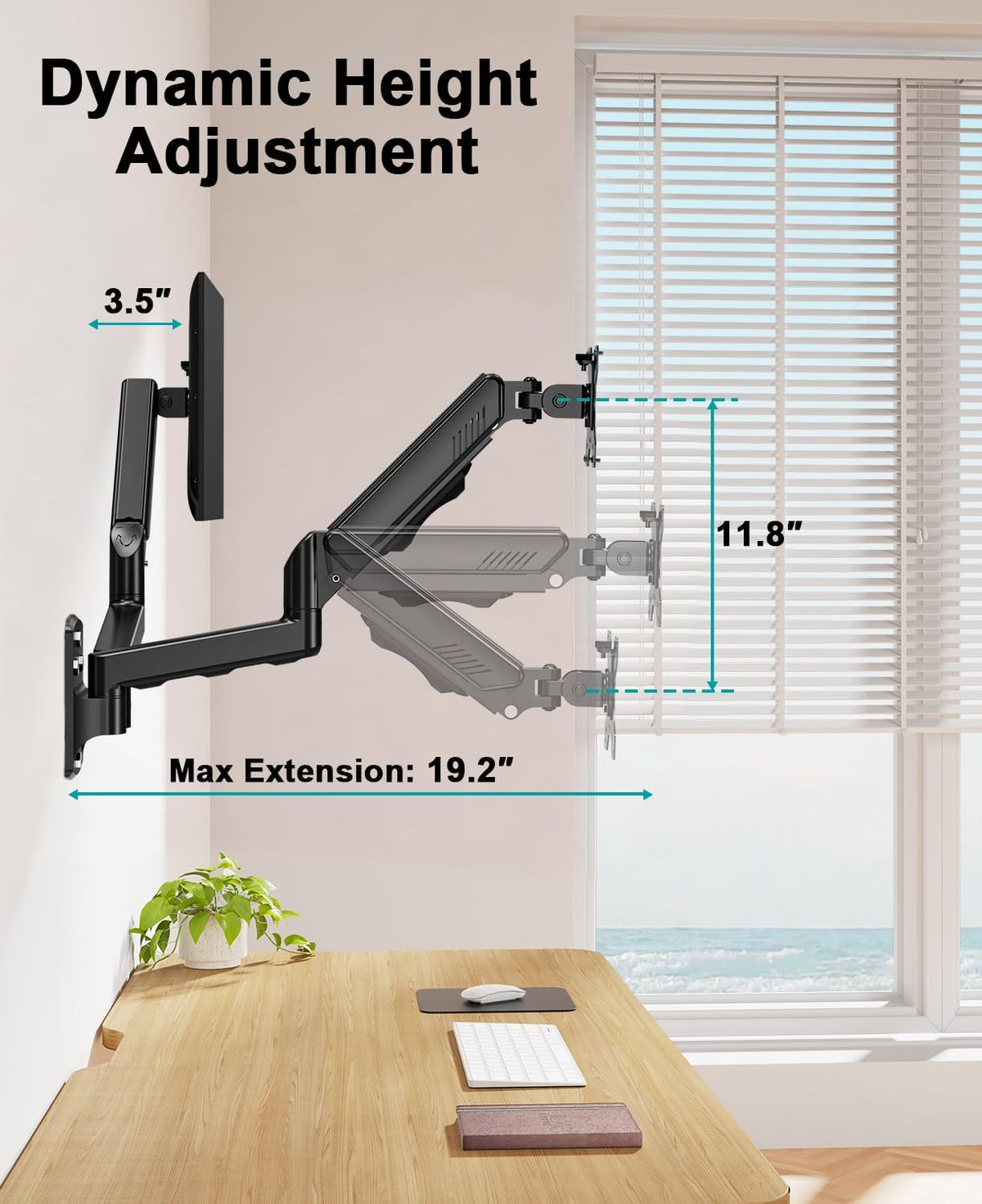 MOUNT PRO Dual Monitor Wall Mount for 2 Computer Screen up to 32 Inch, Gas Spring Double Monitor Arm Holds Up to 19.8lbs Each, Full Motion Adjustable Wall Monitor Mount, VESA Mount 75x75/100x100