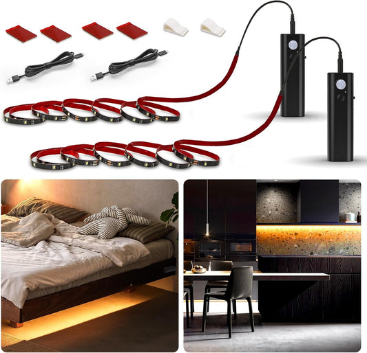 WOBANE Rechargeable Motion Sensor Strip Light, Warmwhite LED Closet Lights