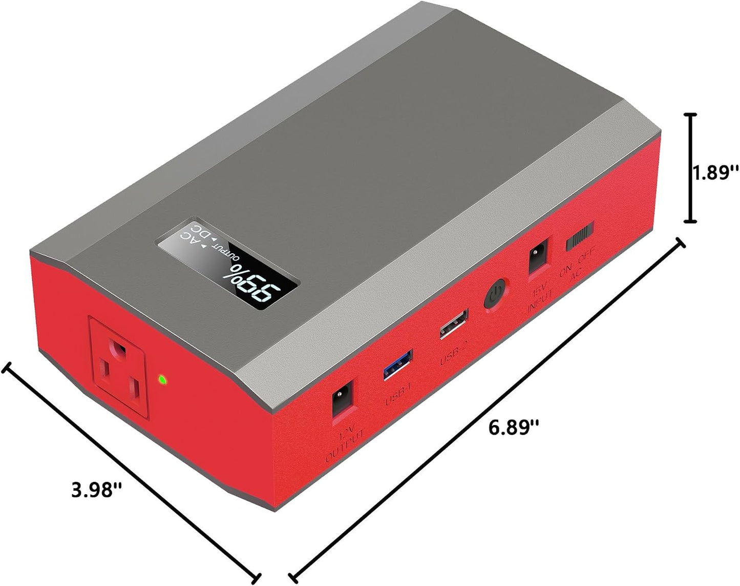 Portable Power Bank with AC Outlet, 65W Portable Laptop Charger Backup | 110V External Battery Power Pack Fast Charging Power Source for Outdoor RV Tent Camping Home Smart Device Emergency -Grey Red