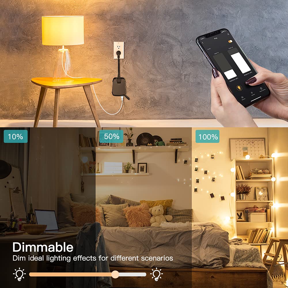 TREATLIFE 2 in 1 Outdoor Smart Dimmer Plug, 2 Individual Control Sockets, 600W, Compatible with Alexa, Google Home, IP64 Dimmer for Outdoor String Lights, Dusk to Dawn, 2.4GHz WiFi Only