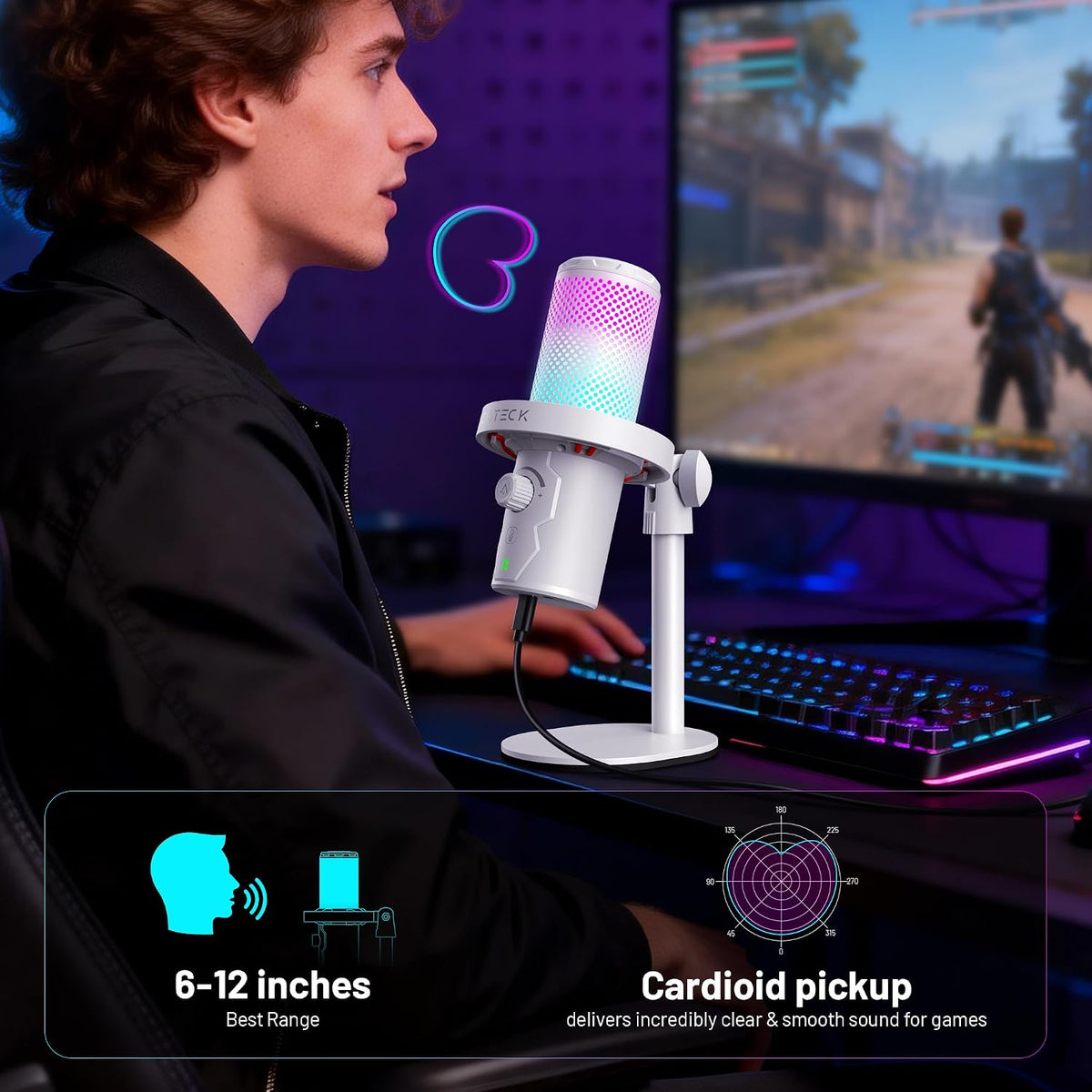 CMTECK USB Microphone, Studio-Quality, Customizable RGB Light for PC/Laptop