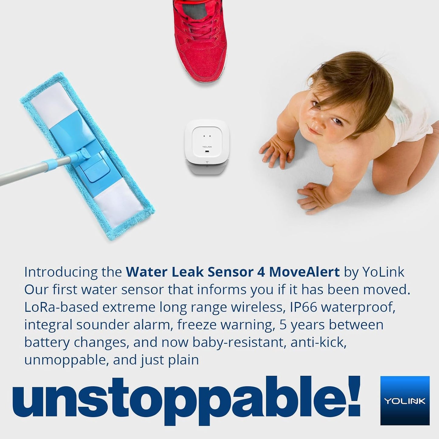 YoLink Water Leak Detector 4 with 105dB Audio Alarm, App Push, Email Alerts and Limited Text, MoveAlert Function, Freeze Warning Water Sensor Alarm w/ Alexa, IFTTT - 1/4 Mile Long Range, Hub Required