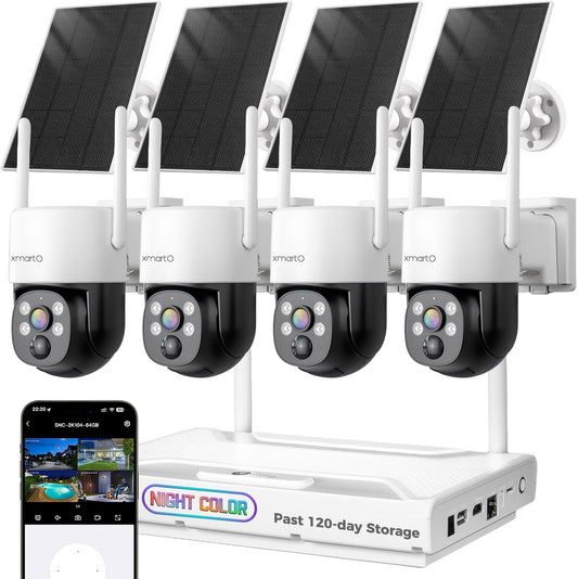 XMARTO Solar Security Camera System, 0‑Light Night Color PTZ AI Tracking