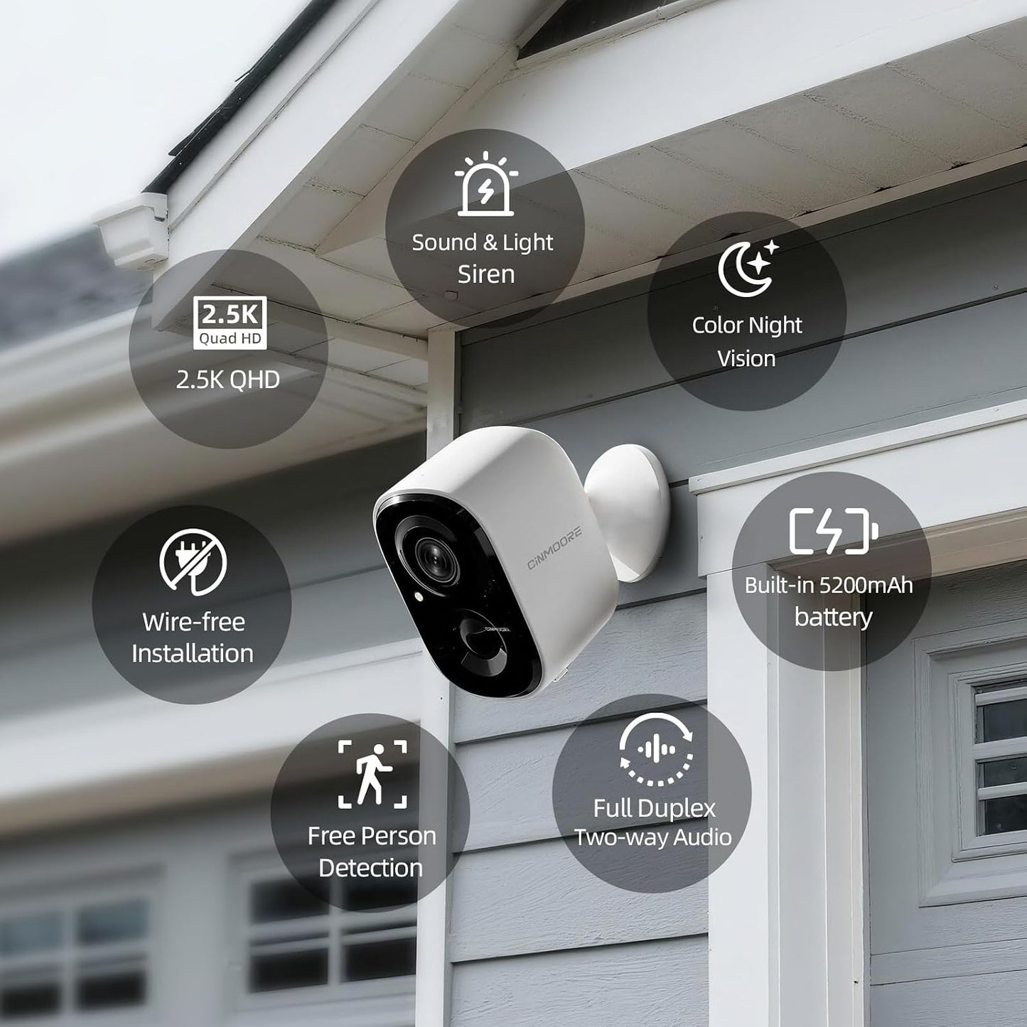2.5K Wireless Home Security Cameras, Outdoor WiFi Non-Subscription AI Person Detection, 4MP Color Night Vision, Full Duplex 2-Way Audio, IP66 Waterproof Battery Powered, U.S. AWS Cloud