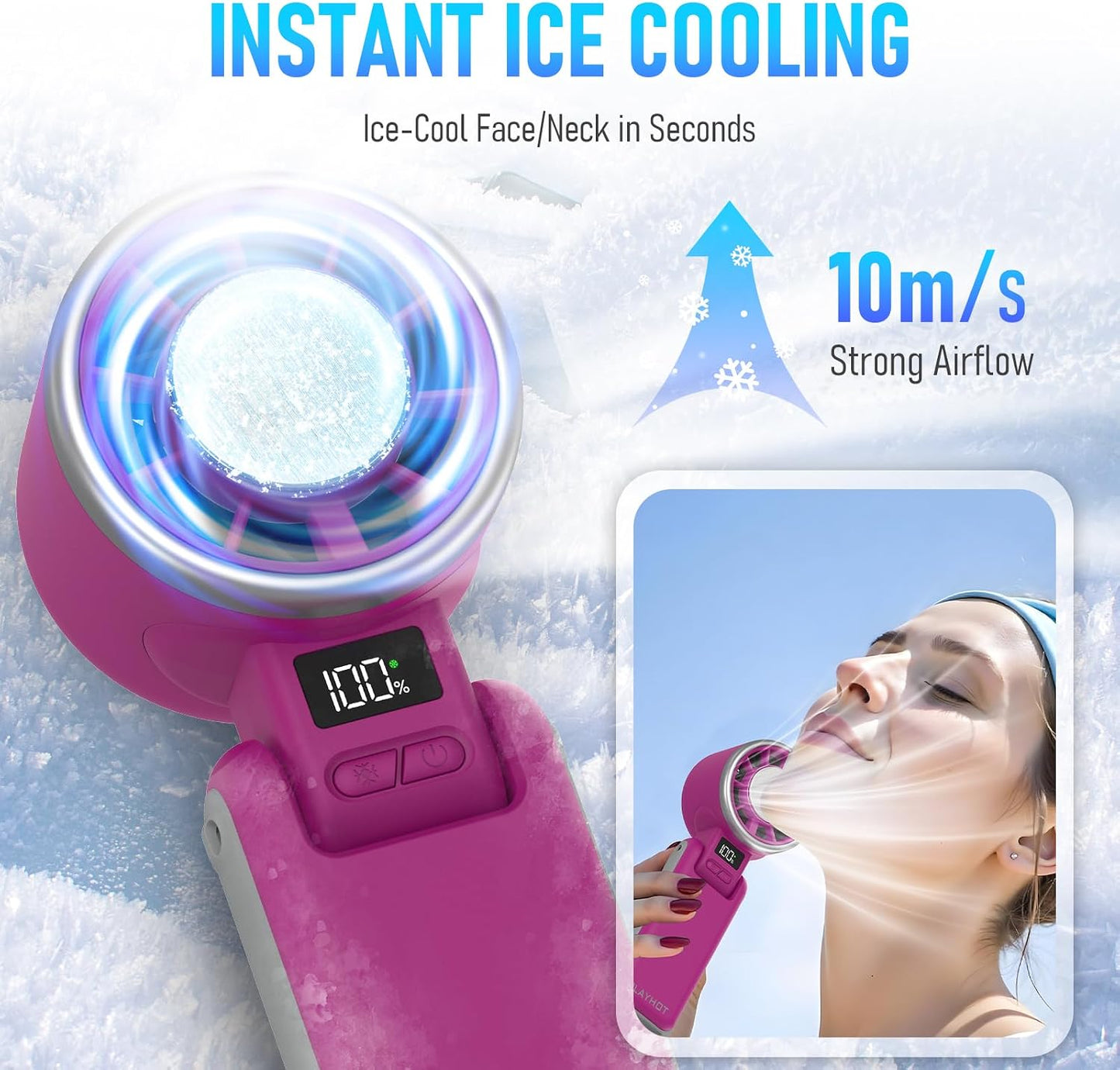 PlayHot Portable Handheld Cooling Fan, Travel Essentials, Gifts for Women | Instant Cooling, 10m/s Airflow, 5-Speed, 10H Max, USB-C Rechargeable, LED Display, 3-in-1 Foldable for Cruise, Beach Vacation