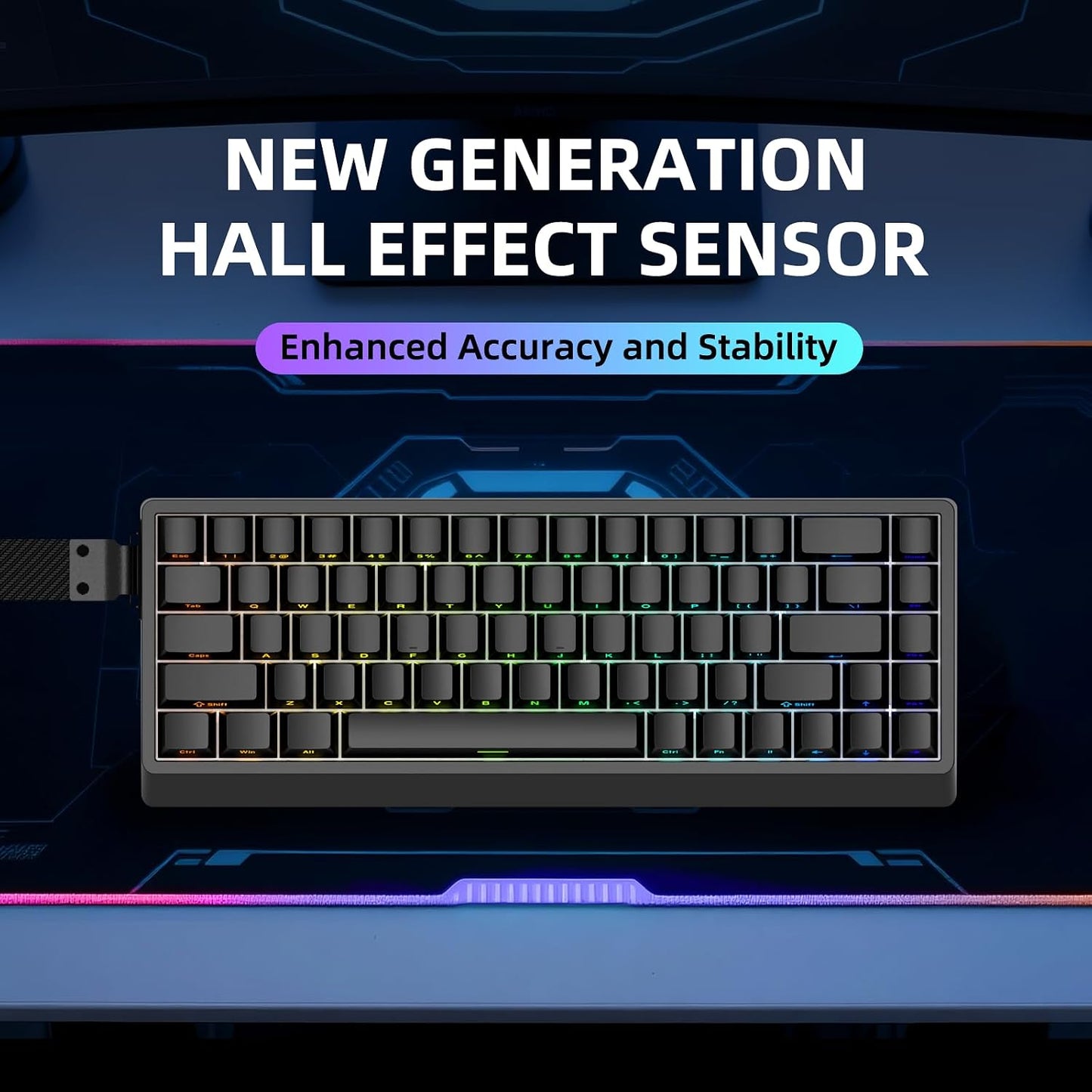 IROK ND68 68 Keys Wired Magnetic Switch Keyboard, 0.005MM RT Accuracy, 8KHZ Polling Rate/Latency As 0.125MS/256KHZ Single Key Scan Rate/ARGB，Hot Swappable,Gasket Structure Gaming Keyboard（Black）