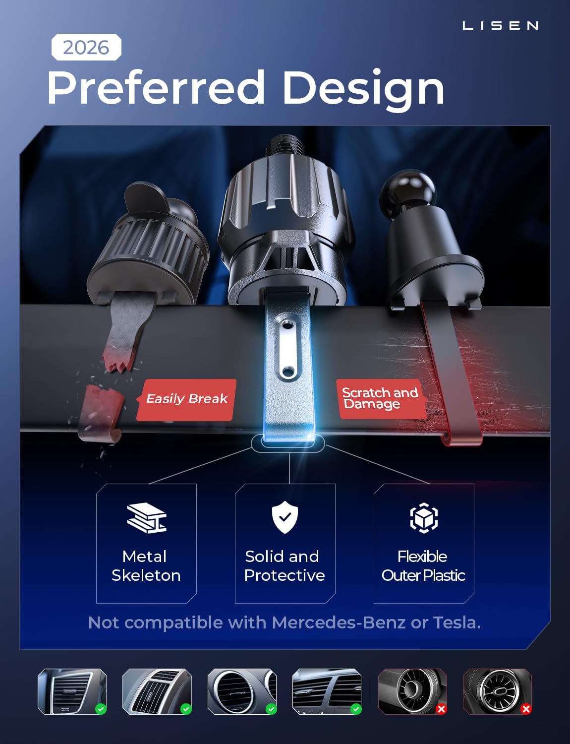 LISEN for Qi2.2 25W MagSafe Car Mount Charge,Car Vent Magnetic Car Charger | Stable & Fast Charging iPhone Car Mount,Qi2.2 Certified 25W Magsafe Car Mount, Car Vent Mount For iPhone 17 16 15 14 13 12