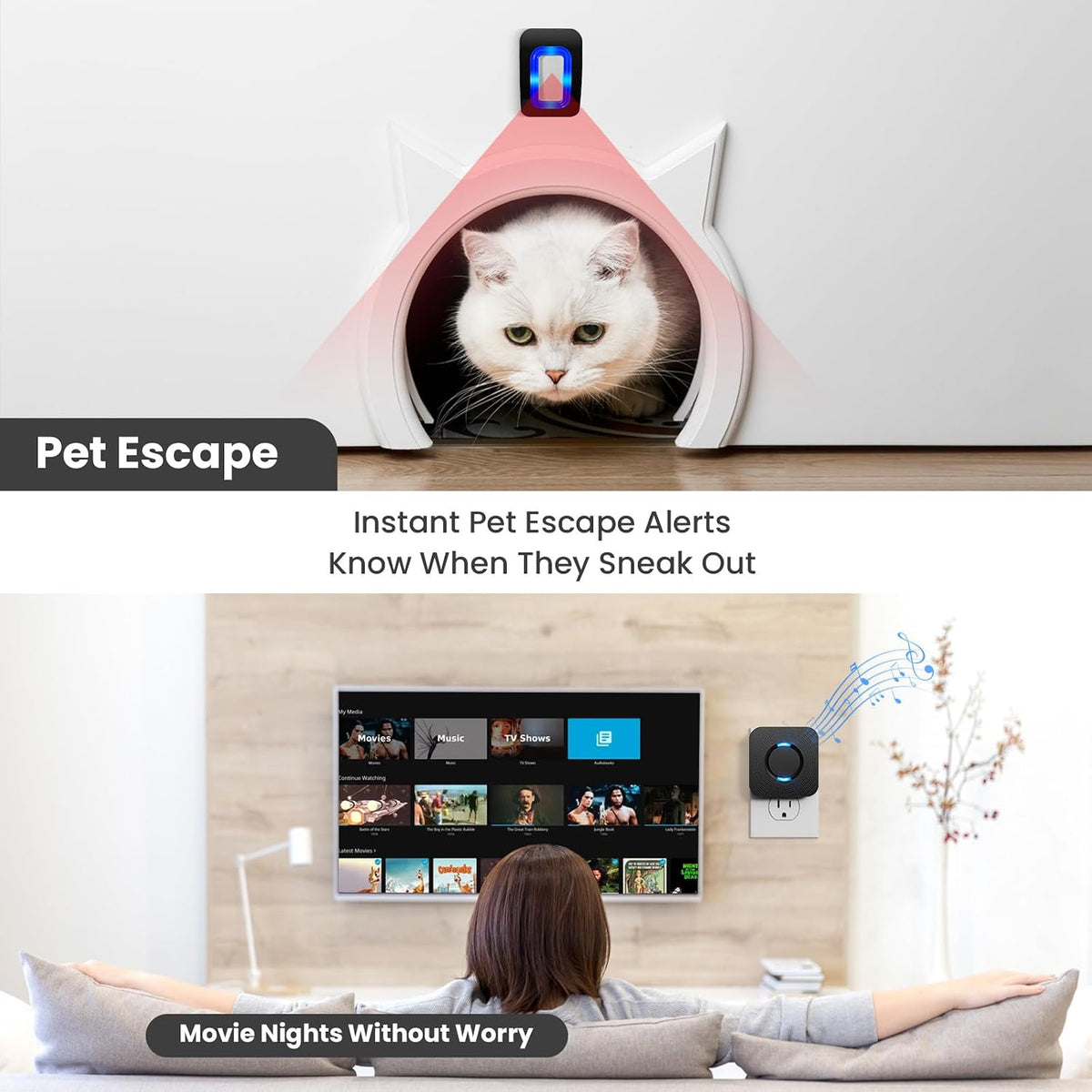 Wireless Motion Sensor LED Light - Motion Detector Alarm Chimes Door Sensor