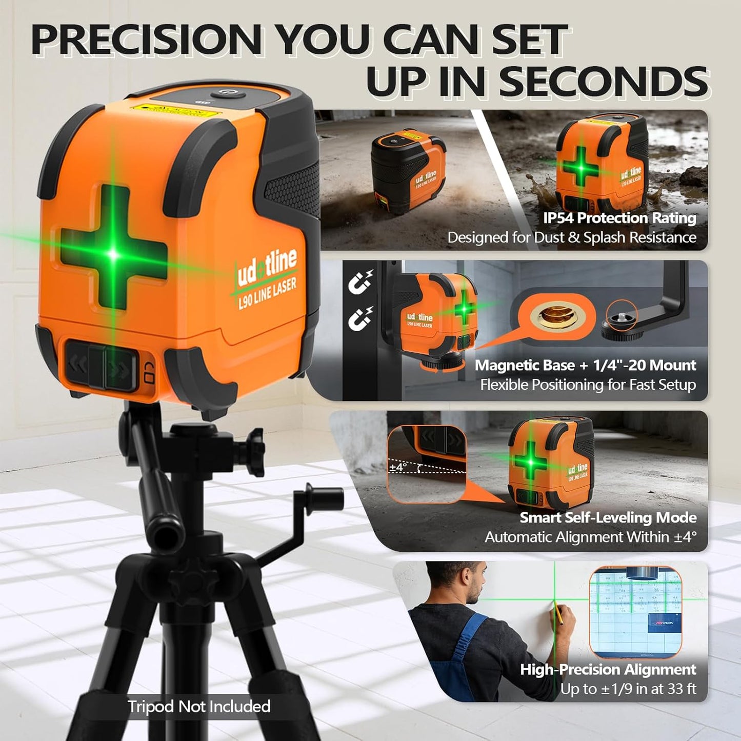Pocket Cross-line lasers level Green L90 lazer leveler tools | Compact and Durable, Self-Leveling with Pendulum Lock, Withstands 4-FT Drops, Ideal for Picture Hanging, Cabinets, Tile, DIY