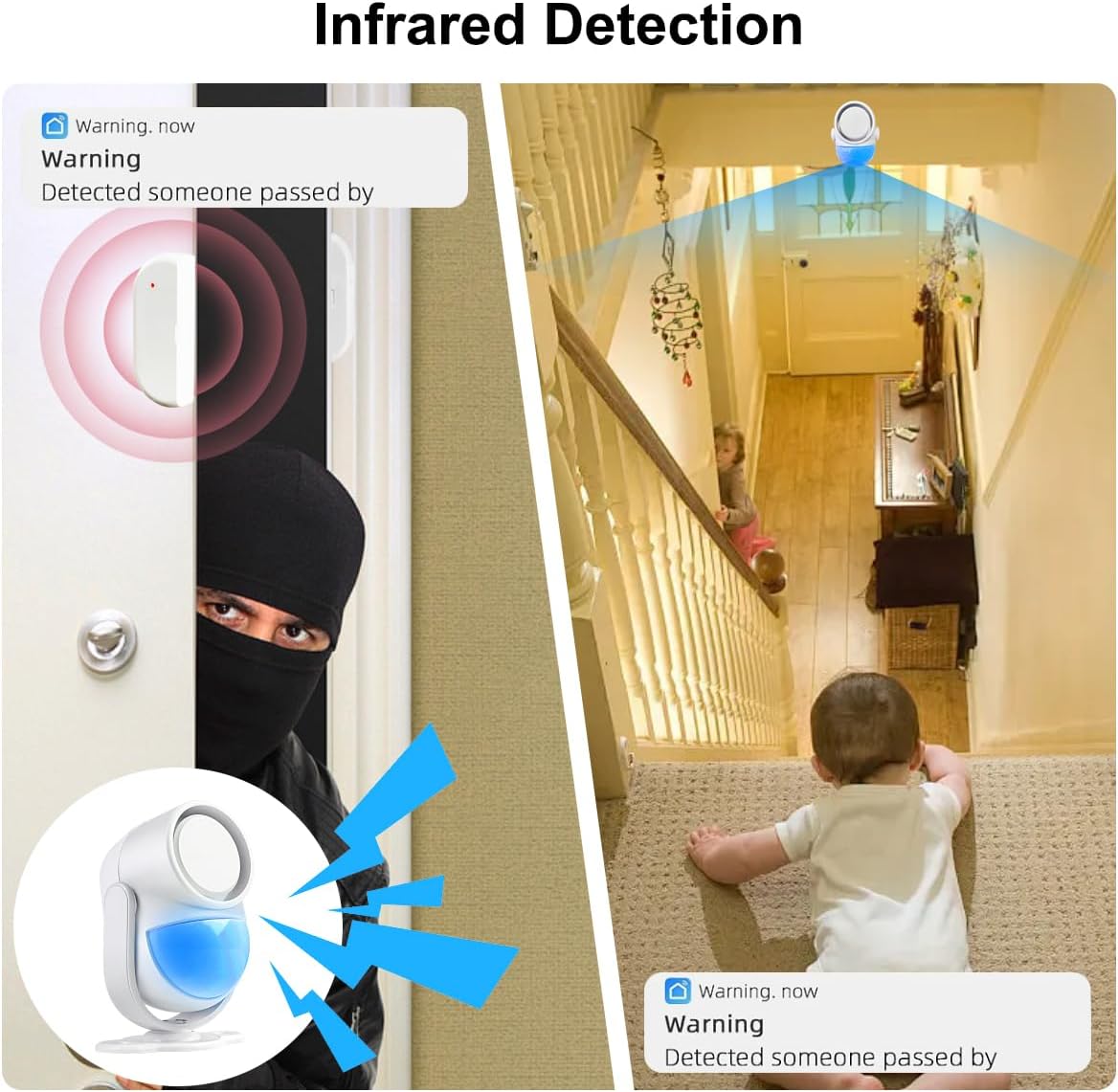 WiFi PIR Motion Detector Alarm with 4 Door Sensors and 2 Remote, Home Alarm System with Phone APP Alert for Home Ranch Van Carport Shop120db Extra Loud