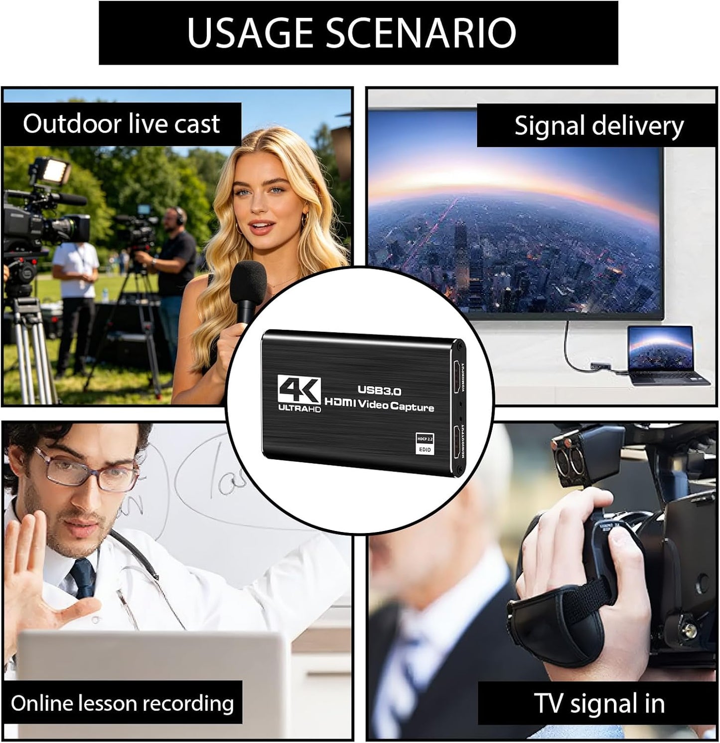 4K HDMI Video Capture Card for Streaming, 1080P 60FPS USB 3.0 Game Capture Device with Audio, Zero-Lag Capturadora De Video for Nintendo Switch PS5 Xbox PC OBS Live Recording
