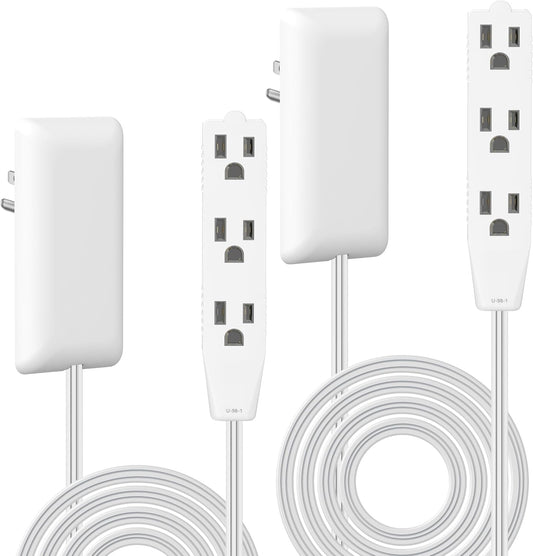 LIDER Flat-Face Outlet Extender, 3 Receptacles, 8ft Cord, 1625W, 2-Pack