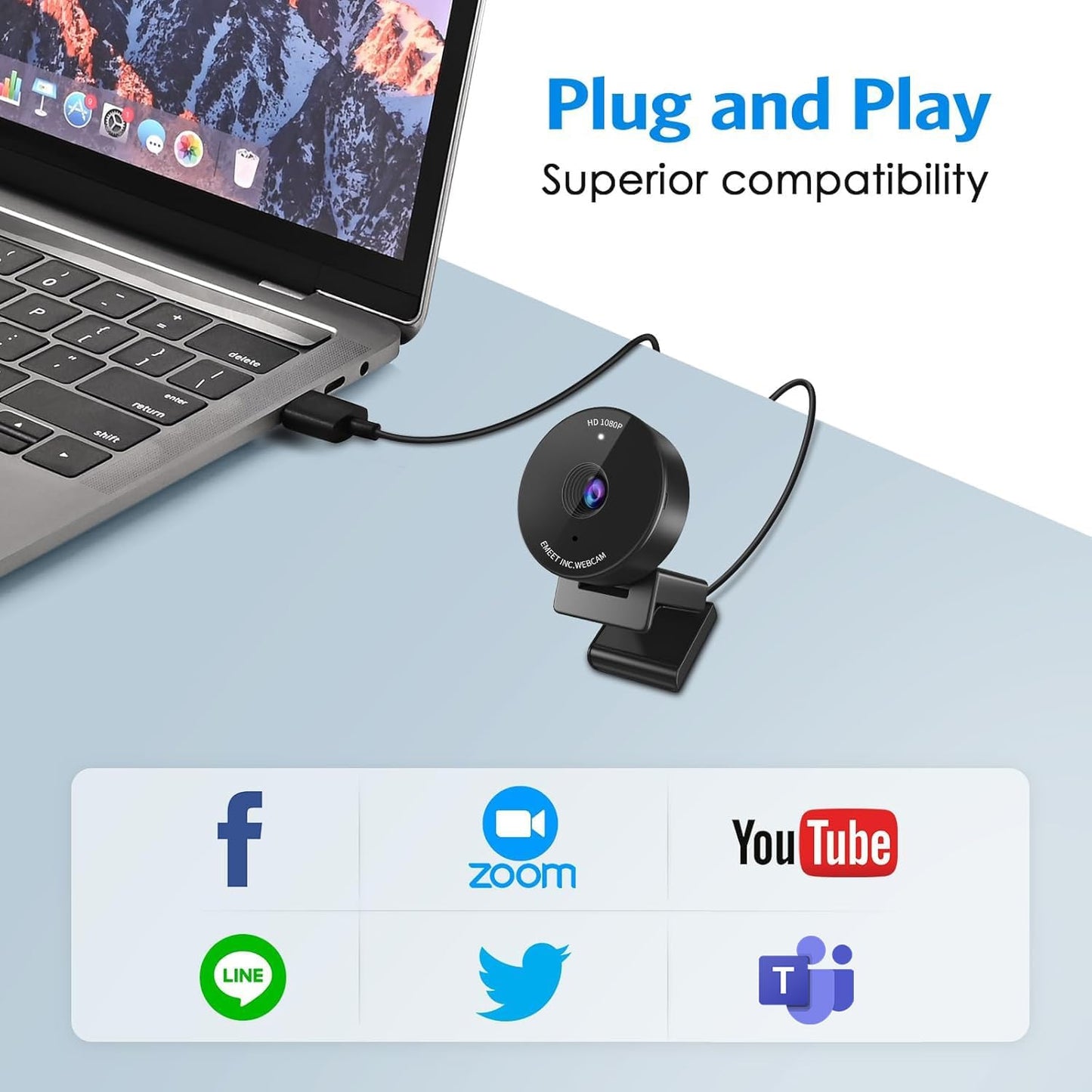 EMEET C950 1080P Webcam, USB Webcam with Microphone&Physical Privacy Cover | Auto Light Correction, Fixed Focus, USB Plug & Play, Ultra Web Cam w/ 70°View for Meeting/Online Classes/Zoom/YouTube