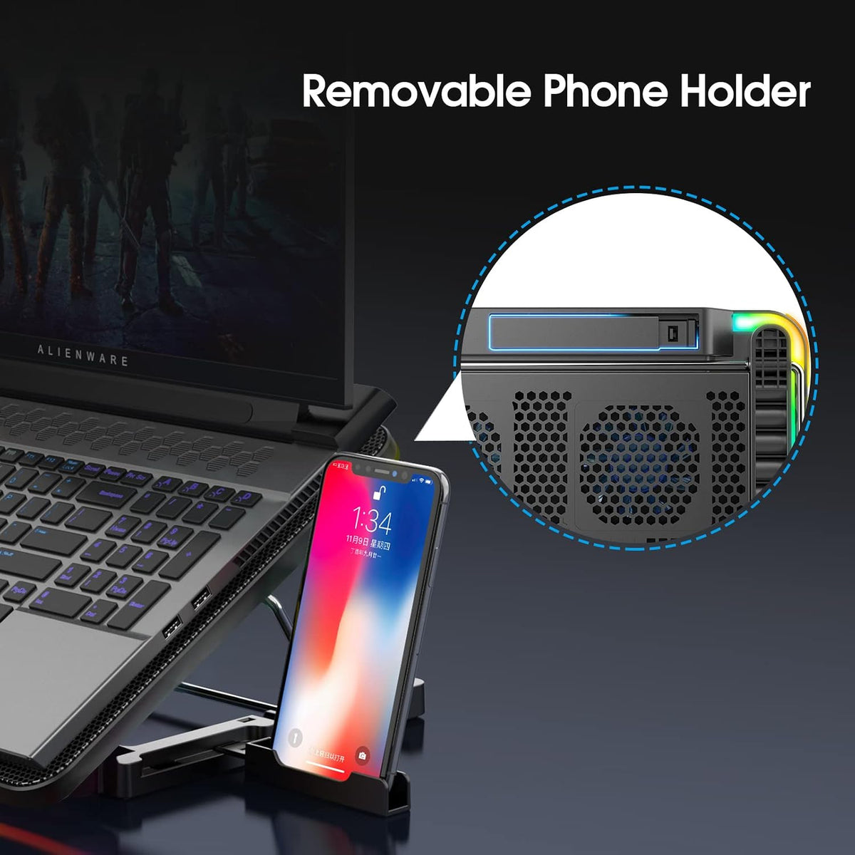 AIMIUZI Laptop Cooling Pad, Gaming Laptop Cooler with 6 Quiet Fans, Laptop Fan Cooling Pad Fits 12-17 Inch Laptop, USB Port Powered, 7 Adjustable Height