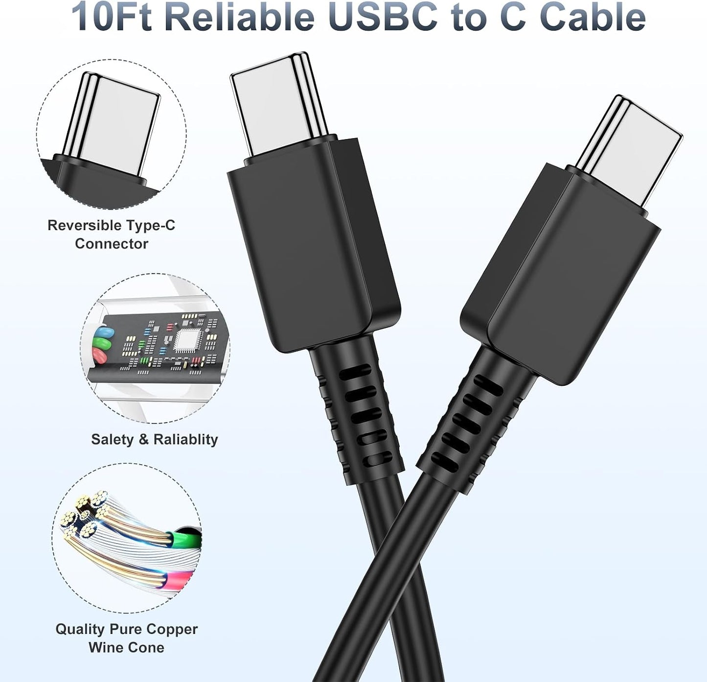 2Pack 45W Super Fast Charger Type C 10ft,USB C Wall Charging and Long Android Phone Charger Cable Cord for Samsung Galaxy S26 Ultra/S26/S26+/S25 Plus/S25/S24+/S24 Ultra/S23 Ultra/S22 Plus/S21/Note 20