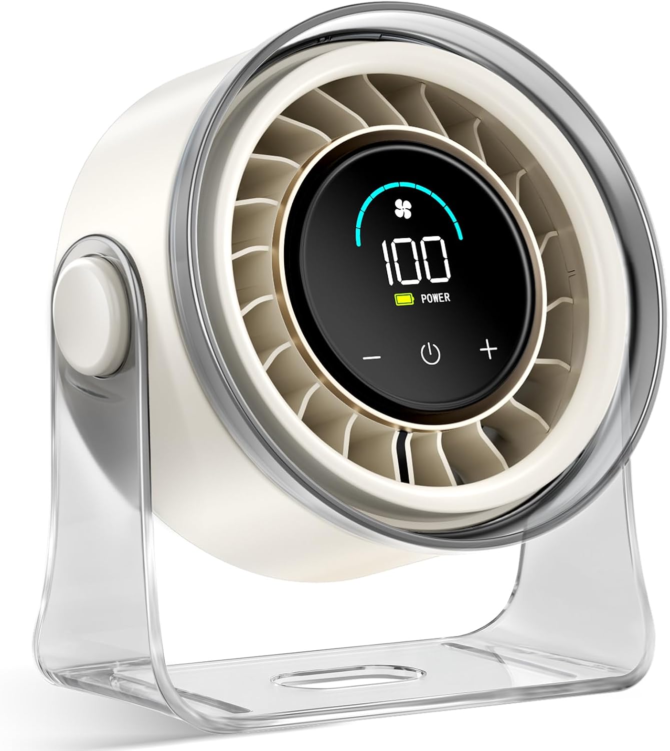 Portable Desk Fan,Quiet Fan for Bedroom,Portable Fan withTurbo Airflow,Fans with 100 Speeds Digital Display, 360° Tilt,Rechargeable Battery Powered Fan,Small Fan for Home, Office, Kitchen (White)